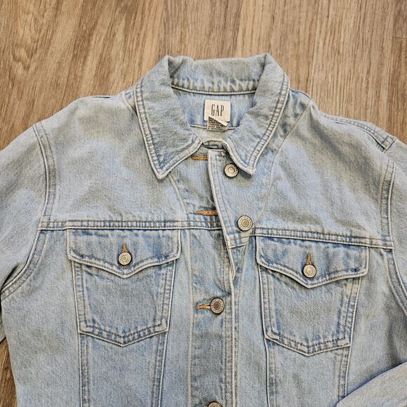 Vtg GAP Denim Trucker Jacket Womens Size M Light Wash Biker 90s Y2K - Picture 2 of 8